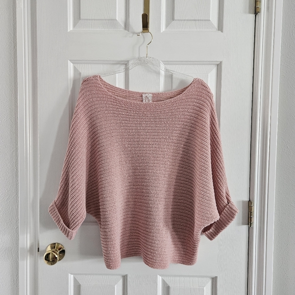 NWOT Sadie & Sage Soft Pink Knit Dolman Sleeve Slouchy Sweater
